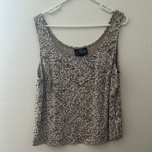 Alex Evenings Gray and White Sequin Sleeveless Tank Top